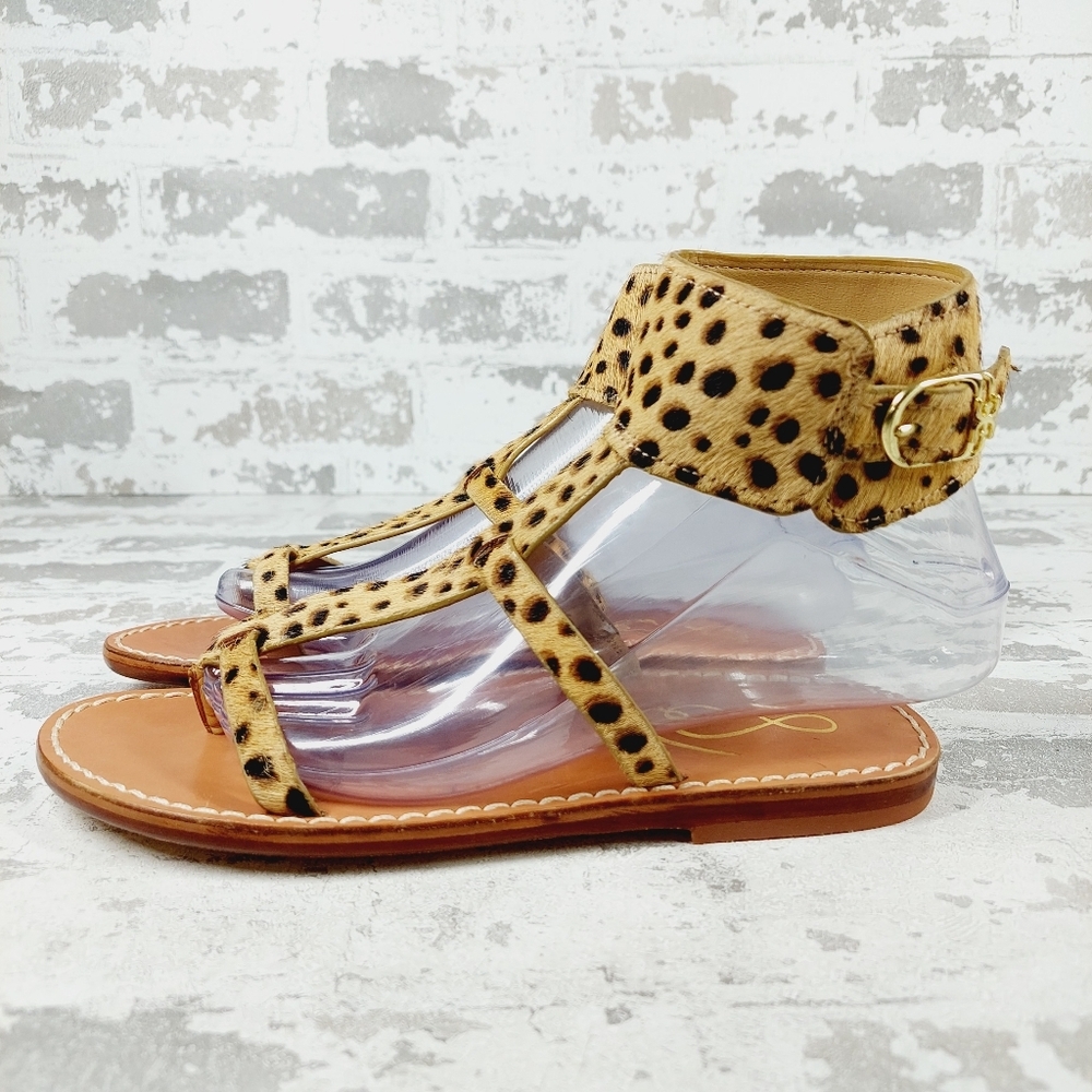 New Sam Edelman Womens Mollie Fur Leather Animal Print Flat Sandal F608